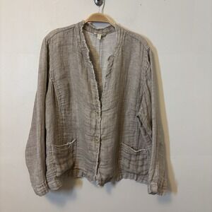 Eileen Fisher Jacket 100% Organic Linen Doubleweave Lightweight 2X Cream Tan